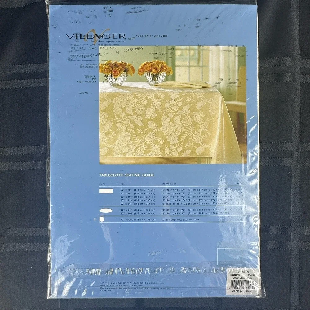 Tablecloth Liz Claiborne White Damask Rectangle 60x84 Villager Cotton Blend Vtg